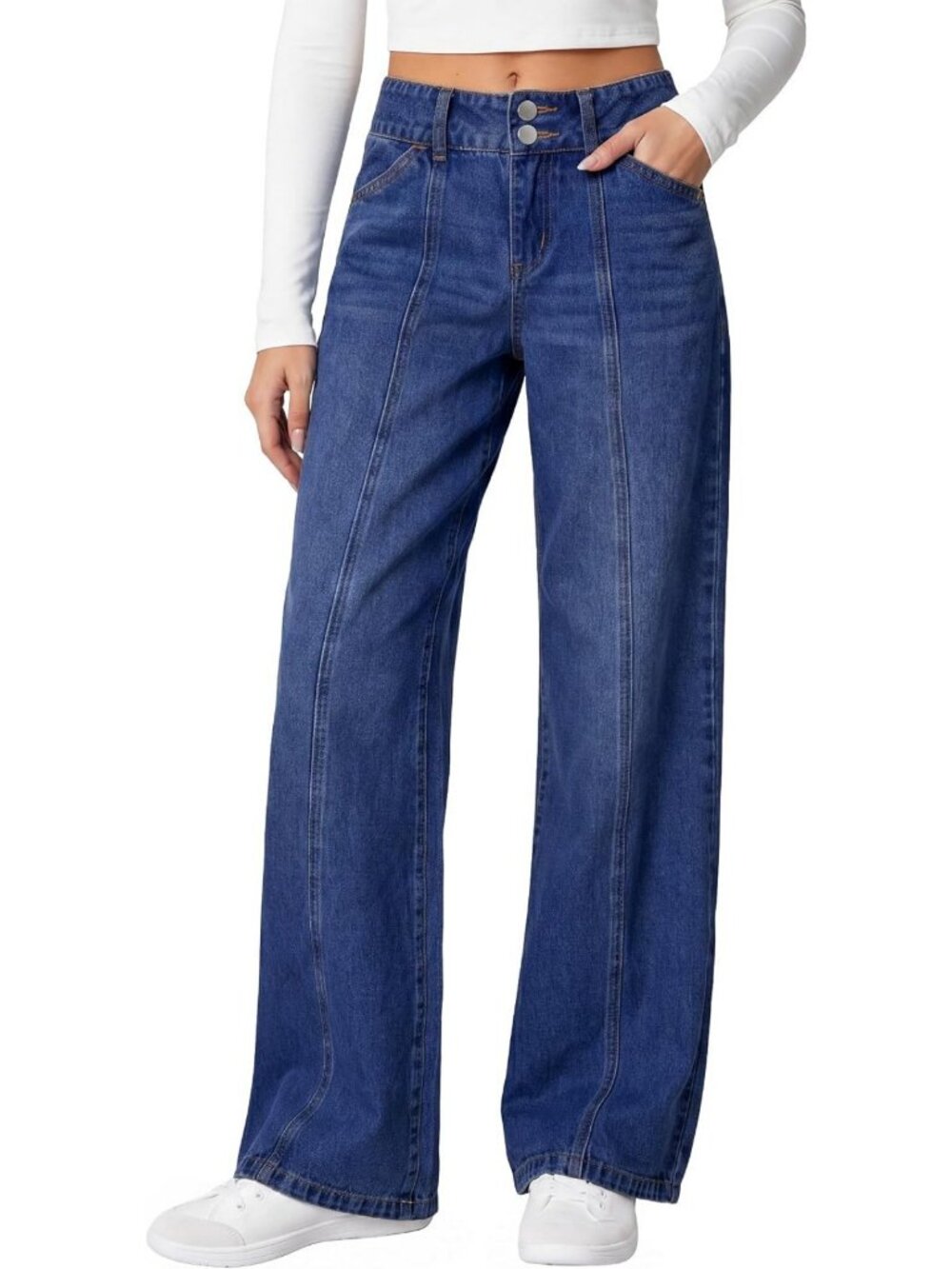 Wide Leg Baggy Denim Jeans for Women - Mid Rise Straight Fit, Leopard Print